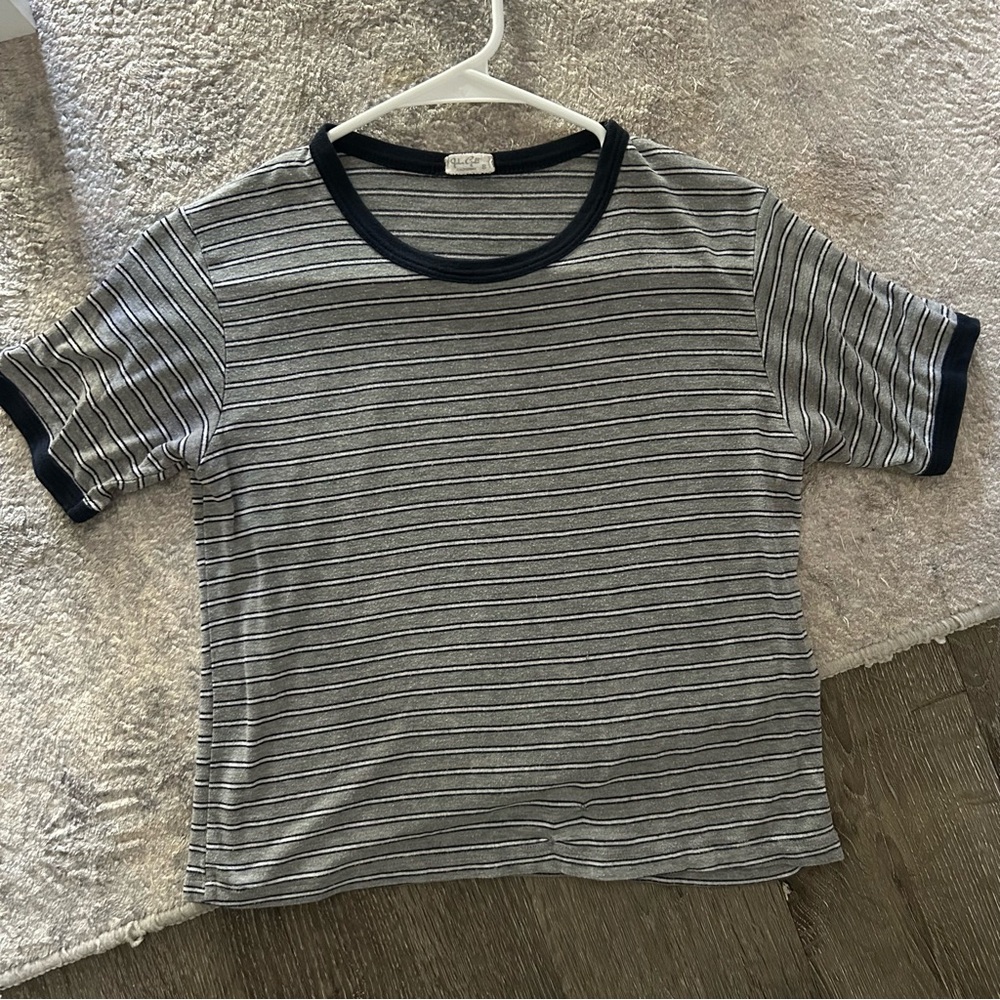 John Galt Pacsun Striped Gray and White T-Shirt